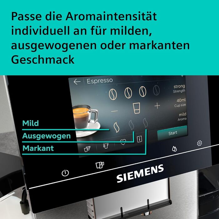 Кавомашина Siemens EQ700 iAroma сенсорний дисплей, вбудований контейнер для молока, підігрівач чашок, Cold Brew та Slow Brew, додаток Home Appliances, нержавіюча сталь чорна, TQ727D03
