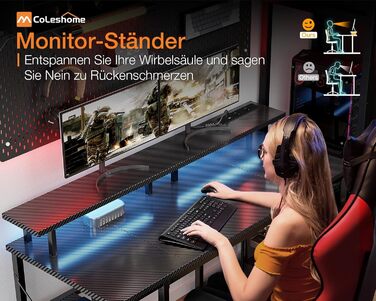 Ігровий стіл Coleshome зі світлодіодним освітленням, 120x50 см, ігровий стіл з 2 розетками та 2 USB-портами, комп&39ютерний стіл з підставкою для монітора та місцем для зберігання, стіл для домашнього офісу, чорний 120x50 см