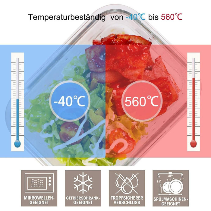 Набір скляних контейнерів для зберігання їжі GENICOOK Скляний контейнер/ланч-бокс/коробка для зберігання - не містить BPA та схвал