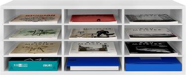 Дерев&39яний органайзер для офісного столу EasyPAG з 12 відділеннями, формат А4, тримач для документів, лоток для файлів, тримач для журналів, лоток для листів, органайзер для паперу та журналів, білий 80 x 30,7 x 29,8 см