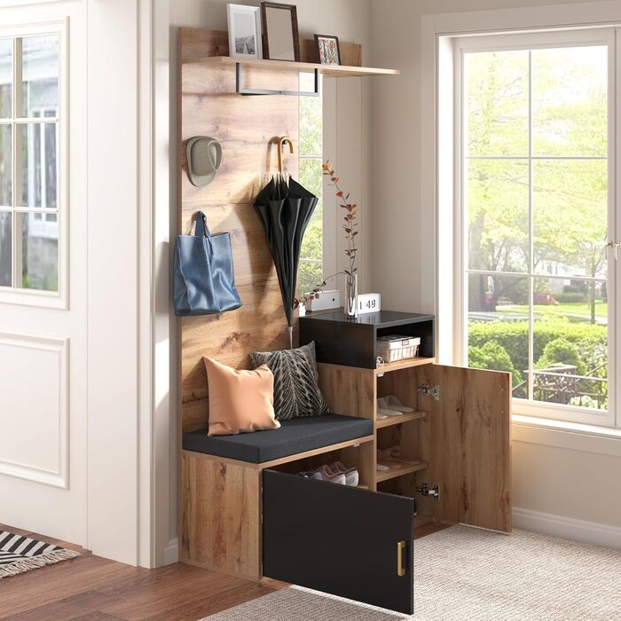 Набір вішалок для одягу Ymkua настінна вішалка, набір вішалок для передпокою з підставкою для взуття, дзеркалом і подушками, набір