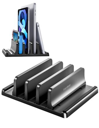 Вертикальна підставка для ноутбука - компактна та регульована, 5-в-1, з 3 слотами для MacBook, ноутбуків, iPad та ноутбуків до 17,3 дюймів - Чорна. Чорний / Schwarz