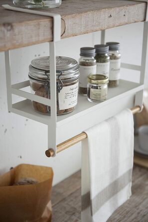 Підставка для спецій під полицю, біла, сталь/дерево, мінімалістична, 32,5 x 12,5 x 24,5 см, 3498 TOSCA