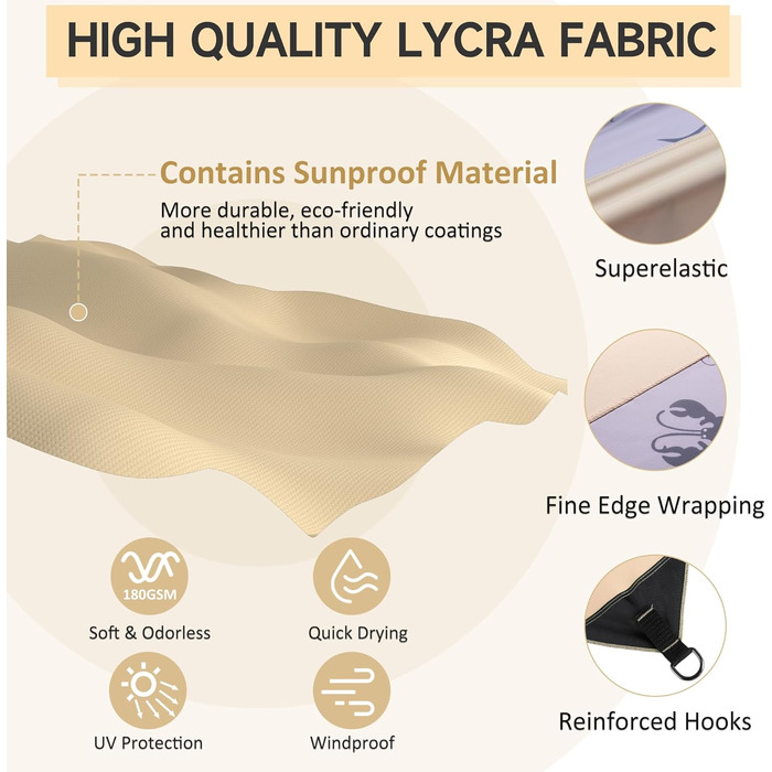 Сонячний намет VILLEY 2 м x 2,4 м, хакі, пляжний намет з лайкри з захистом від ультрафіолету UPF50 для 3 осіб, пляжна парасолька з мішком з піском та 2 опорними жердинами для пікніків, риболовлі, сонцезахисний, хакі