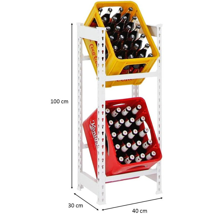 Полиця для напоїв PROREGAL Camel на 2 ящики, ВxШxГ 100x40x30 см, вантажопідйомність на полицю 100 кг, біла, полиця для льоху, полиця для зберігання, полиця для майстерні, полиця для гаража, ВxШxГ 100x40x30 см, біла