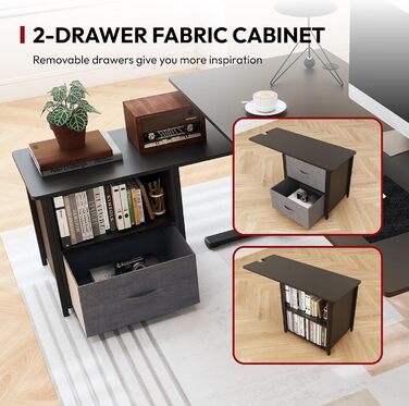 Письмовий стіл з регульованою висотою, електричне регулювання висоти, L-подібний, з шухлядами та відділенням для зберігання, двосторонній, ергономічний стіл для роботи сидячи та стоячи, 160 x 70 см, чорний