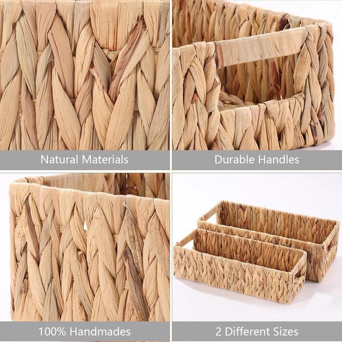 Плетені кошики для зберігання з ручками, комплект кошиків для ванної кімнати з 2 предметів з ротанга, плетені кошики з полицями ручної роботи, кошик для зберігання рушників та туалетного паперу, водяний гіацинт