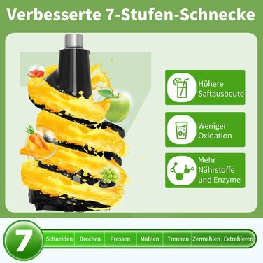 Повільна соковижималка AIRMSEN, соковижималка для овочів і фруктів з великим отвором для подачі 82 мм для соку з цілих фруктів, ма