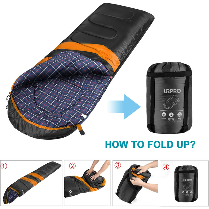 Фланелевий спальний мішок 3-4 сезони 1,6 кг, підходить для зими, осені та весни, виготовлений з порожнистого волокна та приємний для шкіри, водовідштовхувальний, чорний