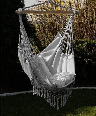 Підвісне крісло для вулиці 97 x 130 см Сірого кольору до 120 кг - Крісло-гойдалка для використання на вулиці та в приміщенні - Підвісна гойдалка Ідеально підходить для дому, саду чи балкону 23671