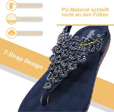 Жіночі літні шльопанці богемного крою на плоскій підошві зі стразами, розмір 36-42 41 EU, темно-сині