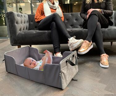 Складне дитяче ліжечко для подорожей з матрацом - надзвичайно легке, компактне, кишені з боків, 41 x 74 см (у зібраному вигляді) / 41 x 26 см (у складеному вигляді), 100 поліестер, чорний/сірий