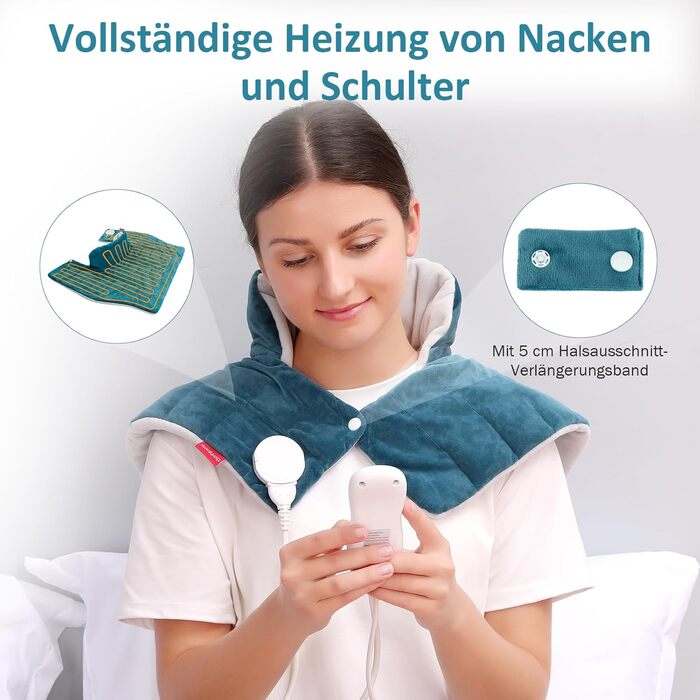 Повністю зважений грілка для шиї та плечей Comfytemp з 9 налаштуваннями нагріву, автоматичне вимкнення 0,5-9 год, грілка для шиї 1 кг, грілка для плечей, електрична грілка, подарунки для мам, жінок, мами, тата, синій, 53x48 см