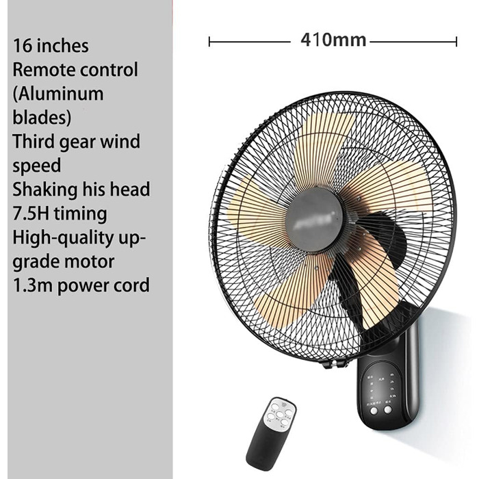Настінні вентилятори - 16/18 дюймів - 5 лопатей вентилятора - 3 швидкості - настінні вентилятори, настінні вентилятори для дому та ресторану, настінні вентилятори для промисловості з хитною головкою, сильні