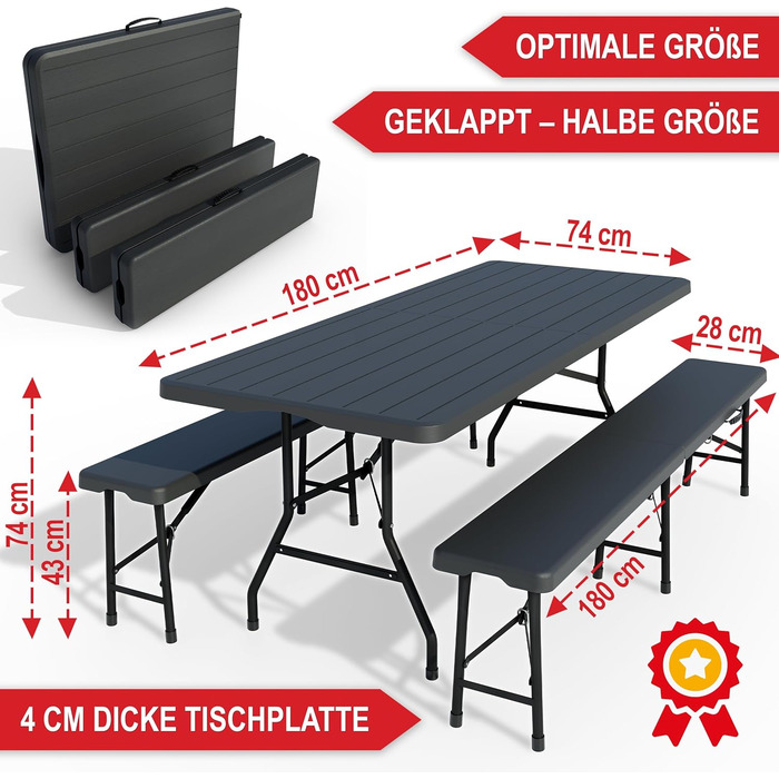 Набір для пивного саду з дерев&39яним виглядом на 8 осіб 3 предмети стіл з 2 лавками в комплекті набір пивних столів виготовлений з міцного пластику складаний ручка для перенесення 180 x 74 x 74 см