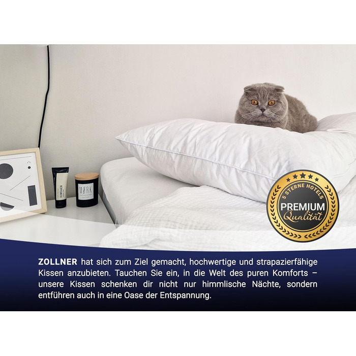 Подушка ZOLLNER зі 100 пір&39я - Зроблено в Німеччині - підходить для алергіків - чохол з високоякісної бавовни - можна прати при температурі до 60C - 70x90 см - готельна якість 70 x 90 см