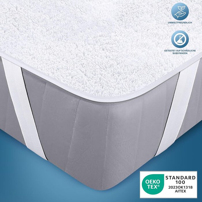 Наматрацник Utopia Bedding 90 x 200 см (2 шт.) водонепроникний, з еластичними кутовими ремінцями, сертифікований Oeko-TEX дихаючий наматрацник, білий 90 x 200 см (2 шт.) білий