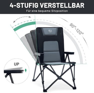Складаний кемпінговий стілець TIMBER RIDGE, вантажопідйомність 260 кг, регульований у 4 положеннях, м&39який, висока спинка з сумкою для перенесення, кемпінговий стілець, садовий стілець для саду, балкону, кемпера, пікніка, 2 шт. чорного кольору