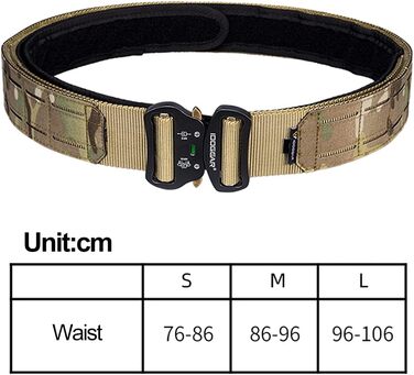 Тактичний ремінь з лазерним різанням 5 см, регульований бойовий ремінь із внутрішньою/зовнішньою системою ременів та застібкою на липучці, ремінь для страйкболу, тренувань на природі та тактичних тренувань M CB