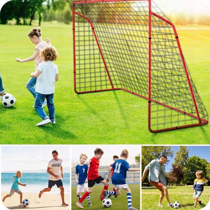 Дитячі футбольні ворота, переносні сталеві ворота з сіткою та кріпленнями до землі, футбольні ворота для дітей у саду та тренувань на свіжому повітрі, стійкі до атмосферних впливів та стійкі, червоні, 240 x 150 x 90 см