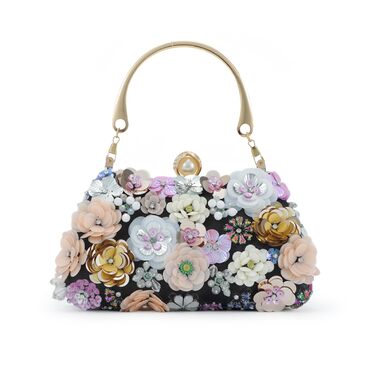 Елегантна жіноча сумочка Квітуча краса з 3D квітковою вишивкою клатч на ланцюжку для вечірок, весіль та урочистих подій (чорний)