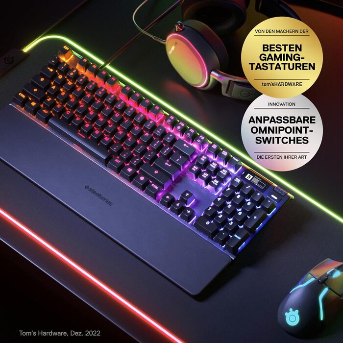 Гіпермагнітна ігрова клавіатура SteelSeries Apex Pro - Найшвидша клавіатура у світі - Налаштовувана чутливість - OLED-екран - RGB