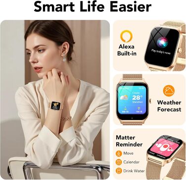 Жіночий смарт-годинник із функцією телефону, 1,85-дюймовий HD-дисплей із пульсом/SpO2/монітором сну/крокоміром, понад 120 спортивних режимів, фітнес-трекер IP68, сумісний з iOS та Android, золотистий та світло-рожевий