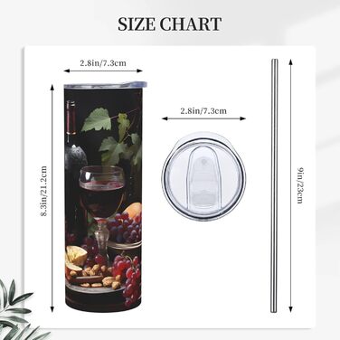 Кружка з прямою трубочкою, 590 мл, дизайн фрукти та вино, друкований, підходить для кемпінгу, офісу та дому.