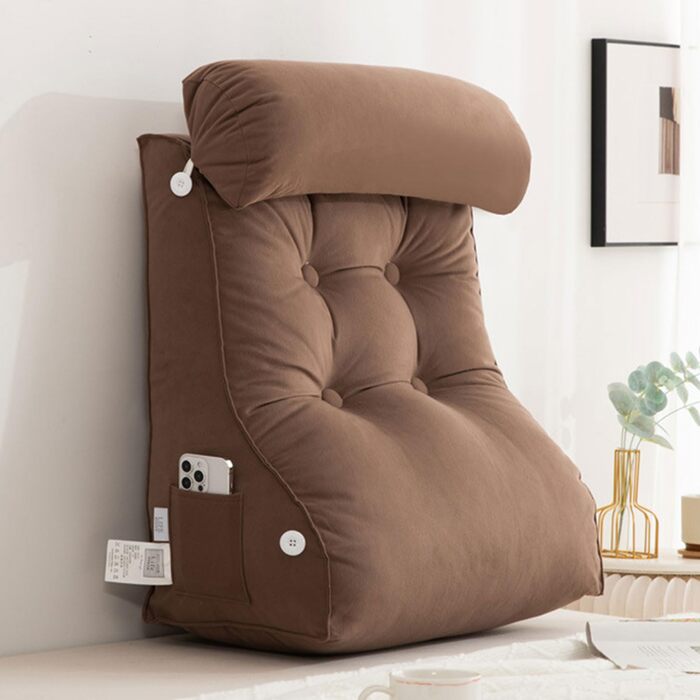 Подушка для спинки дивана/ліжка/узголів&39я, велика подушка для читання для дорослих, м&39яка подушка для спини зі знімним підголівником для читання/відпочинку/ігор (55 x 60 x 26 см, коричнева) 55x60x26 см коричневий