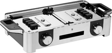 Гриль, електрогриль, 50x28 см, електрогриль Настільний гриль з лобовим склом і піддоном для крапель, сертифікований на відкритому повітрі для барбекю, 2 окремо регульовані поверхні гриля, 2400 Вт, нержавіюча сталь матова