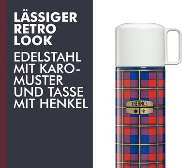 Пляшка для напоїв THERMOS REVIVAL 0,50 л, ретро-синій колір, термос з нержавіючої сталі, червона ізольована пляшка з чашкою для пиття, зберігає напої гарячими 18 годин / холодними 24 години, можна мити в посудомийній машині, герметична, без BPA, синій кол