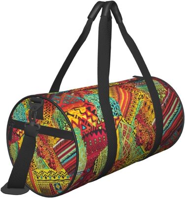 Спортивна сумка, дорожня сумка, з африканським текстилем, візерунок печворк, сумка для подорожей на вихідні, чорна, універсальний розмір, сумка для подорожей
