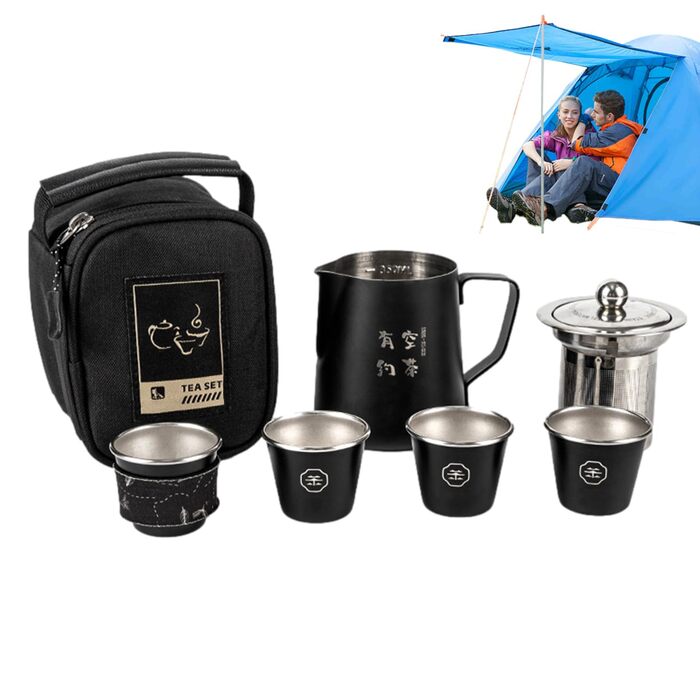 Набір для чаю в дорозі з сумкою, з нержавіючої сталі 304 - термостійкі чашки, похідна плитка, 4 чашки в комплекті