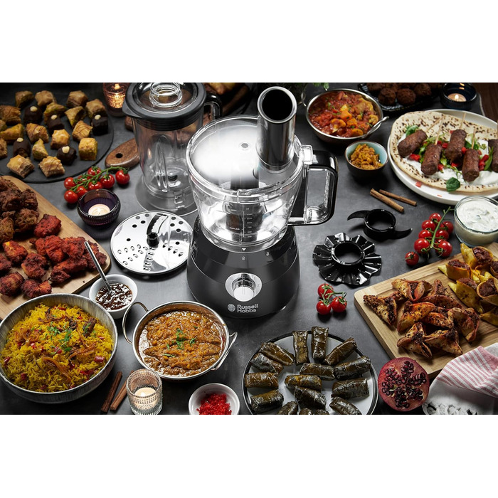 Кухонний комбайн Russell Hobbs Multi Міксер/Блендер/Подрібнювач/Різак/Мішалка Кухонний комбайн Matt Black (змішування, нарізка та решітка тощо, аксесуар, безпечний для посудомийної машини, 600 Вт)24732-56 Кухонний комбайн чорний