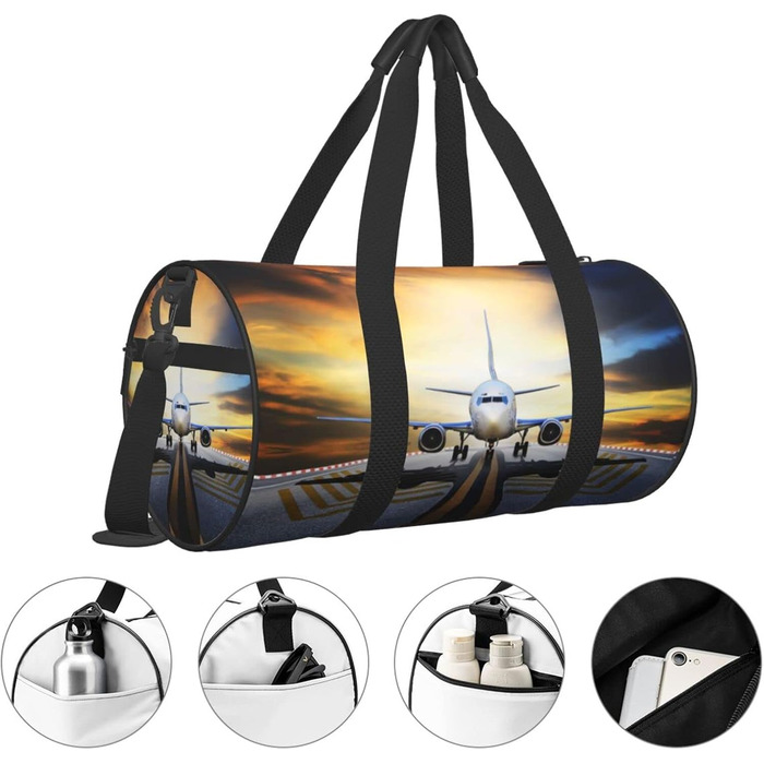 Спортивна сумка, дорожня сумка, рюкзак, з авіаційним принтом, сумка для подорожей на ніч, чорна, універсальний розмір, дорожня сумка
