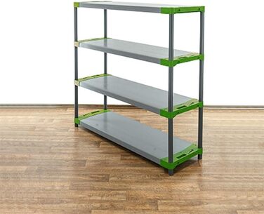 Пластиковий стелаж PROREGAL &quotСірий ведмідь&quot Низький ВxШxГ 138x140x46 см Вантажопідйомність полиці 70 кг Сіро-зелений Пластиковий стелаж для підвалу, стелаж для зберігання, безригельний стелаж ВxШxГ 138x140x46 см сіро-зелений