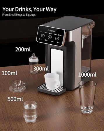 Диспенсер для гарячої води ZACHVO KEI906 (без фільтра) - 2600W швидкий нагрів, 4 температурні рівні, 5 об&39ємів води, ємність для води 3 л, компактний для кухні, офісу та дому, чорний