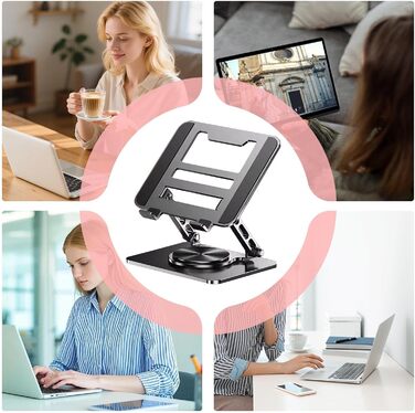 Підставка для ноутбука на стіл З охолодженням, з поворотною базою на 360 Регульований тримач для планшета - для роботи, навчання, дому, ігор, для чоловіків, жінок, дорослих. Чорний колір