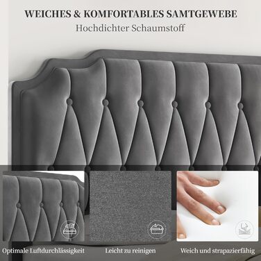 М&39яке ліжко Yaheetech Двоспальне ліжко 140 200 см Тканинне ліжко Дитяче ліжко М&39яке ліжко з регульованим узголів&39ям Каркас ліжка з рейковою основою, темно-сірий Темно-сірий 140 x 200 см