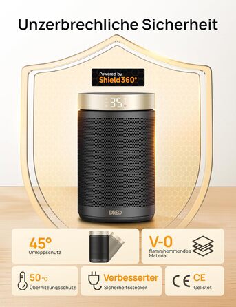 Енергозберігаючий тепловентилятор Dreo, енергозберігаючий безшумний кімнатний обігрівач 1500 Вт, портативний керамічний тепловенти