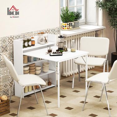 Розкладний обідній стіл HOMCOM, Кухонний стіл для 3 осіб з 4-ярусними полицями, Сучасний розкладний обідній стіл для невеликих приміщень, Кухня, 78,5 x 91 x 93 см, Білий 91Д x 78,5Ш x 93В см Білий