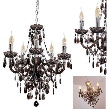 Металева люстра в чорному/хромованому кольорі, підвісний світильник 5-light, 5 x E14, класичний підвісний світильник з декоративними кристалами, вінтажний/ретро дизайн, без лампочки (чорний, прозорий, прозорий)