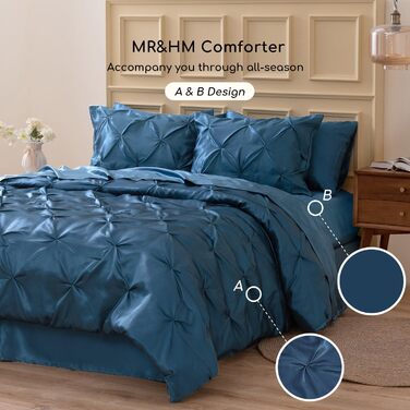 Сатинова ковдра California King 8 предметів - розкішний комплект постільної білизни з ковдрою, простирадлом, спідницею, супер шовк