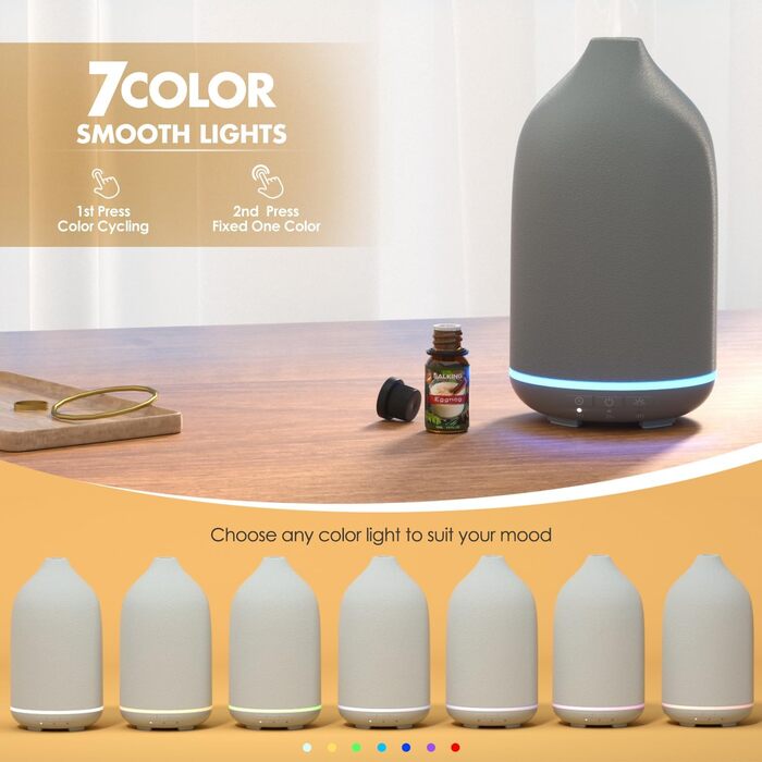 Аромадифузор SALKING, сірий керамічний дифузор для ефірних олій, ароматерапевтичний дифузор без бісфенолу А з регульованим режимом туману, ароматична лампа з автоматичним вимкненням для домашнього офісу йоги 150 мл