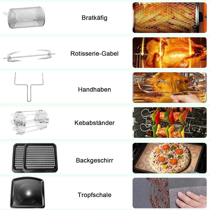 Фритюрниця PRIJESSE 12 л, багатофункціональна фритюрниця з гарячим повітрям, фритюрниця 1800 Вт зі світлодіодним сенсорним екраном, 10 програм, підтримка тепла та функція дегідратора, включаючи брошуру з рецептами та аксесуари 12 л Вертикальний екран