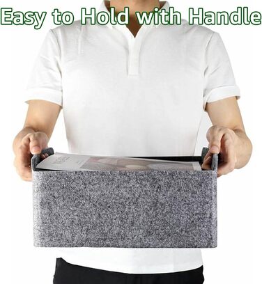 Набір фетрових кошиків WOPPLXY з 4 предметів, фетрова коробка 30,5 x 24 x 15 см, сірий фетровий кошик для шаф, книжкових полиць та шухляд