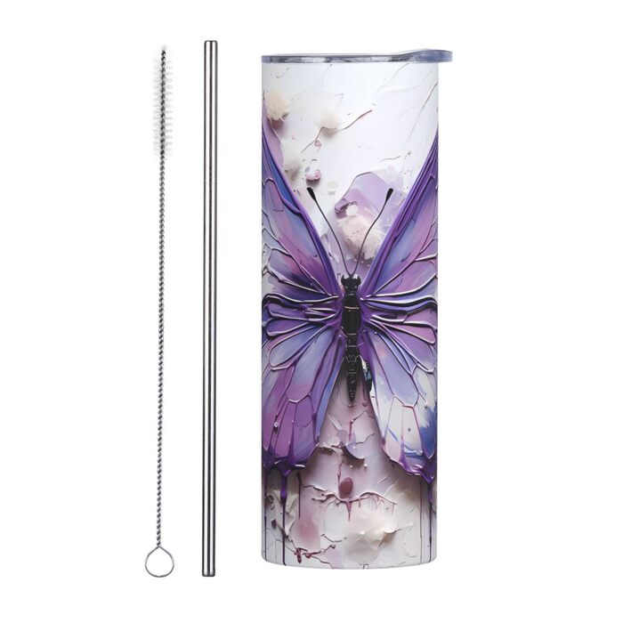 Кухоль з прямою трубочкою, олійний живопис, метелик, друк, підходить для кемпінгу, офісу та дому, 590 мл