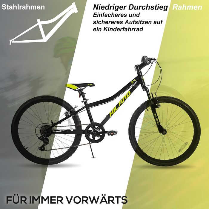 Дитячий велосипед Hiland Climber 24 дюйми, 7-швидкісний дитячий гірський велосипед, молодіжний MTB з амортизаційною вилкою, V-brakes, гірський велосипед для хлопчиків та дівчаток, чорний/синій/м&39ятно-зелений/рожевий