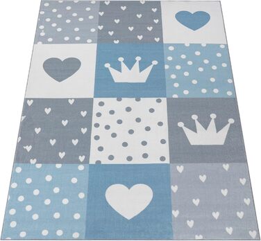Дитяча кімната дитячий килим ігровий килим з коротким ворсом нековзний корона серця крапки сонце веселка літери, розмір 140x200 см