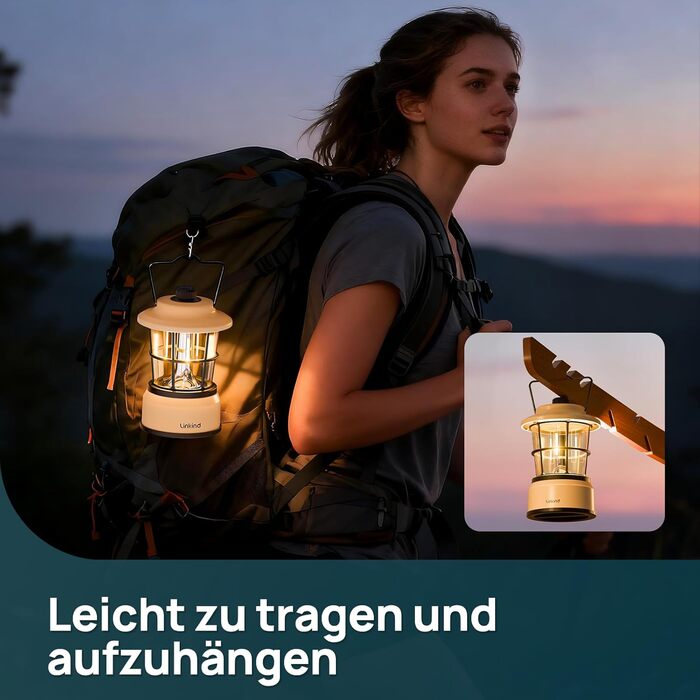 Світлодіодний кемпінговий ліхтар Linkind, з регульованою яскравістю, 2-кольоровий кемпінговий ліхтар на батарейках, ретро-кемпінговий ліхтар із 200-годинним терміном служби батареї, портативний IPX4 для кемпінгу, надзвичайних ситуацій, наметів, походів, 2